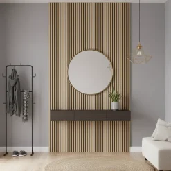 Wood&Sens Panneau mural acoustique tasseaux MDF placage chêne véritable , L.267 cm x l.57,25 cm x Ep. 19 mm- Panneau Tasseau Bois