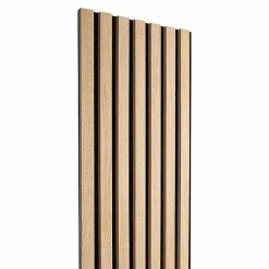 Decoon Panneau mural acoustique tasseaux bois 250 x 30 x 1,9 cm - Lamelles chêne clair véritable sur fond noir - 0,75m²- Panneau Tasseau Bois