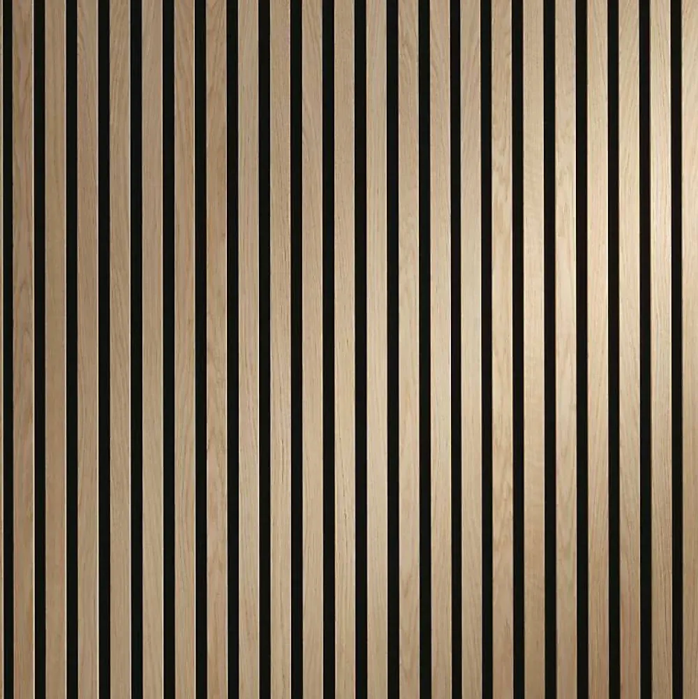 Decoon Panneau mural acoustique tasseaux bois 250 x 30 x 1,9 cm - Lamelles chêne clair véritable sur fond noir - 0,75m²- Panneau Tasseau Bois