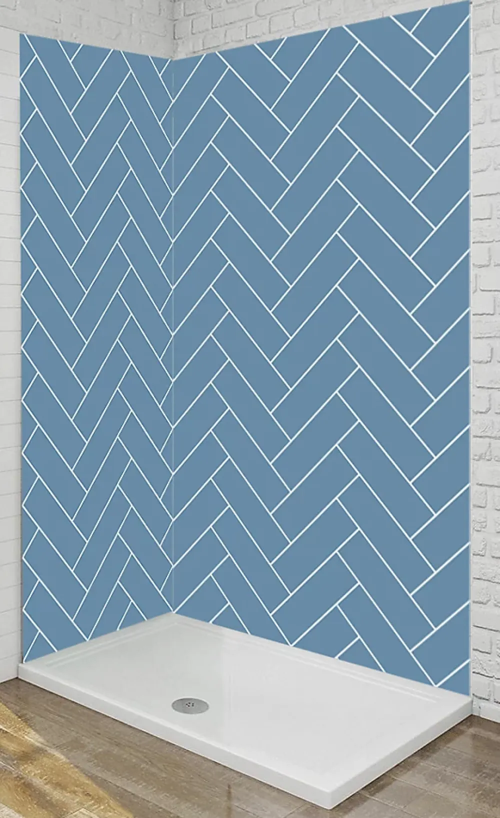 Ma nouvelle décoration Panneau Mural De Salle De Bains<Panneau mural Alu Douche Salle de Bain CHEVRON BLEU MAT DROITE 120 cm x 210 cm