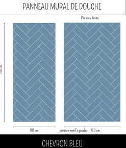 Ma nouvelle décoration Panneau Mural De Salle De Bains<Panneau mural Alu Douche Salle de Bain CHEVRON BLEU MAT DROITE 120 cm x 210 cm