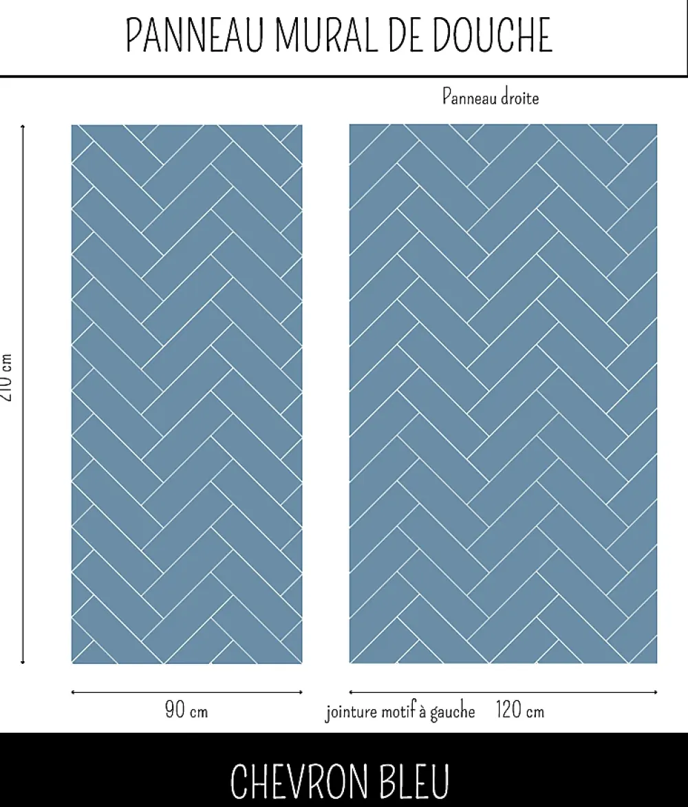 Ma nouvelle décoration Panneau Mural De Salle De Bains<Panneau mural Alu Douche Salle de Bain CHEVRON BLEU MAT DROITE 120 cm x 210 cm
