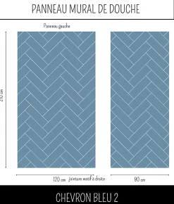 Ma nouvelle décoration Panneau Mural De Salle De Bains<Panneau mural Alu Douche Salle de Bain CHEVRON BLEU MAT DROITE 120 cm x 210 cm