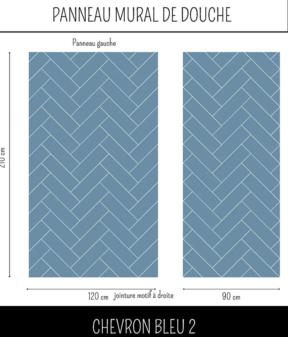Ma nouvelle décoration Panneau Mural De Salle De Bains<Panneau mural Alu Douche Salle de Bain CHEVRON BLEU MAT DROITE 120 cm x 210 cm