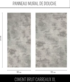 Ma nouvelle décoration Panneau mural Alu Douche Salle de Bain CIMENT BRUT MAT CARREAUX XL 120 cm x 210 cm- Panneau Mural De Salle De Bains