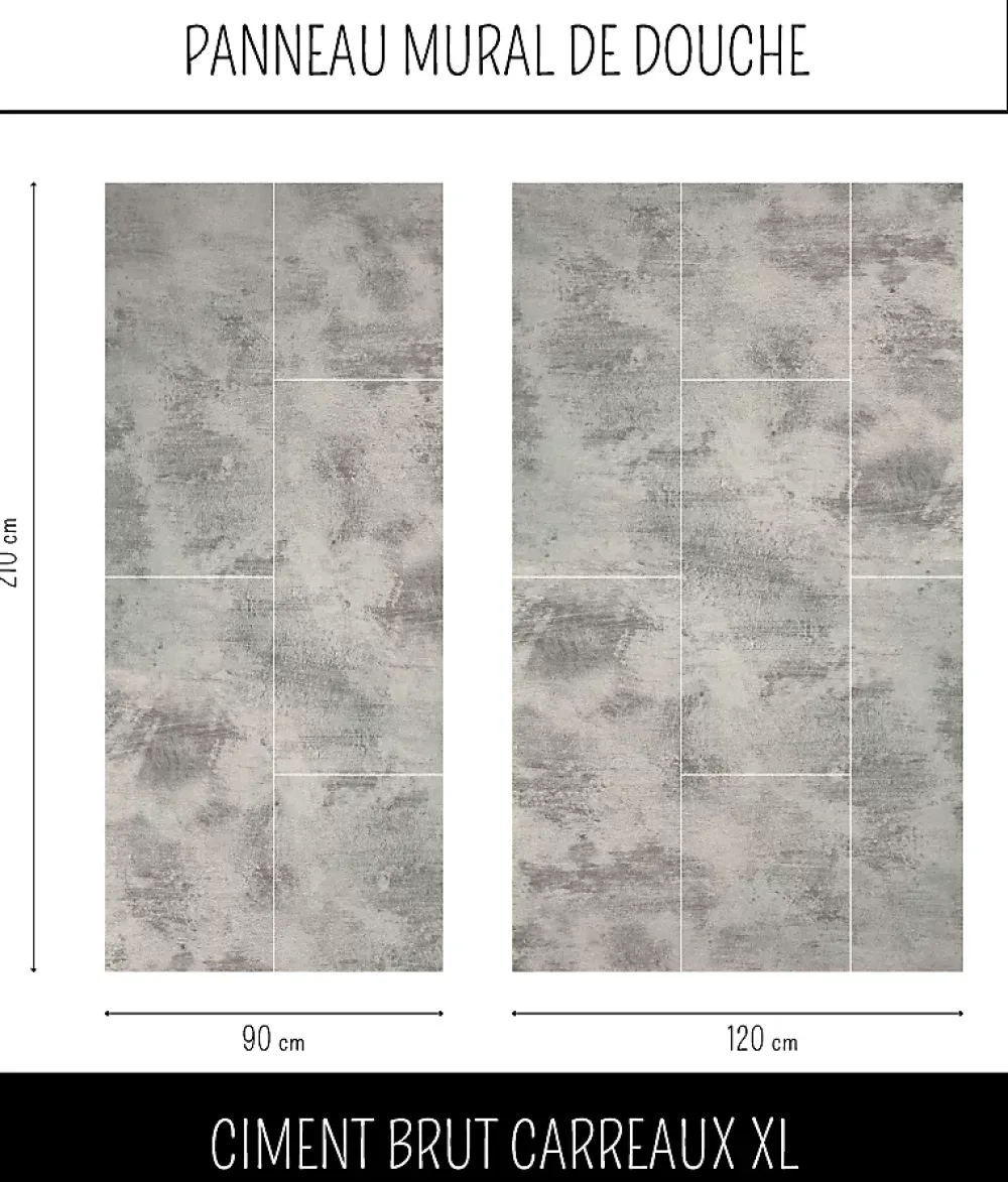 Ma nouvelle décoration Panneau mural Alu Douche Salle de Bain CIMENT BRUT MAT CARREAUX XL 120 cm x 210 cm- Panneau Mural De Salle De Bains