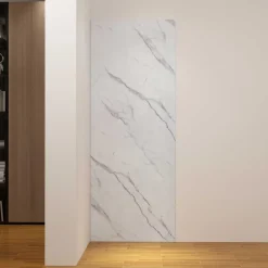 AICA Sanitaire Panneau mural de douche effet blanc marbre 80 x 210 cm mural aluminium - Étanche, durable et facile à nettoyer- Panneau Mural De Salle De Bains