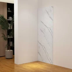 AICA Sanitaire Panneau mural de douche effet blanc marbre 80 x 210 cm mural aluminium - Étanche, durable et facile à nettoyer- Panneau Mural De Salle De Bains