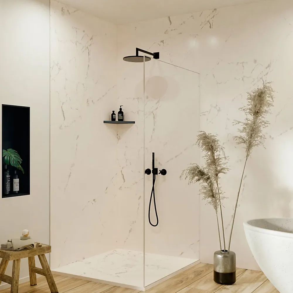 Autres Panneau Mural De Salle De Bains<Panneau mural de douche resine effet marbre blanc 250x100 cm Natte d'etancheite periferique integree