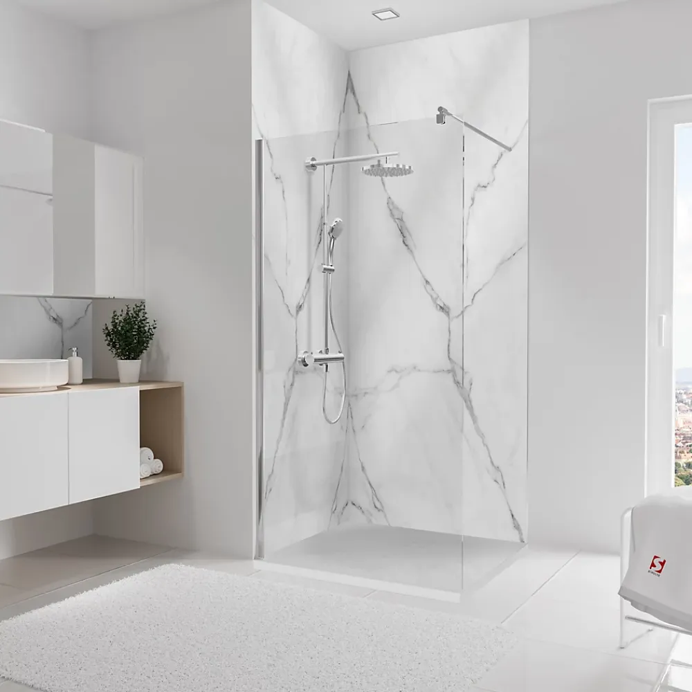 Schulte Panneau Mural De Salle De Bains<Panneau mural de salle de bains l.100 x H.255 cm, effet marbre de carrare blanc brillant, Décodesign Brio vendu par 2