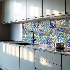 Wallfluent Panneau Mural TV 50x50 cm Motifs Céramiques En Mosaïque 4 pièces- Lambris Mural