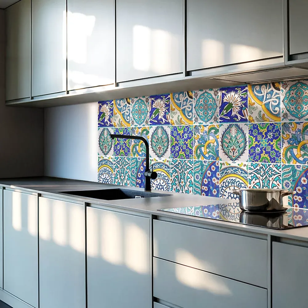 Wallfluent Panneau Mural TV 50x50 cm Motifs Céramiques En Mosaïque 4 pièces- Lambris Mural