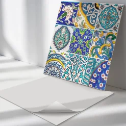 Wallfluent Panneau Mural TV 50x50 cm Motifs Céramiques En Mosaïque 4 pièces- Lambris Mural