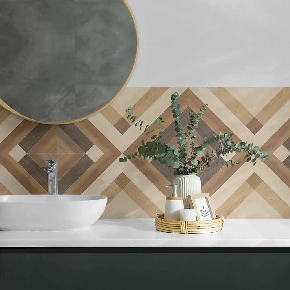 Wallfluent Panneau Mural TV 100x50 cm Motif De Panneau En Bois 1 pièce- Lambris Mural