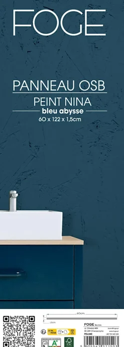 Foge Panneau Ninna OSB-3 bleu 122 x 60 x 1,5 cm- Panneau Décoratif En Bois|Panneau Bois, Osb, Mdf