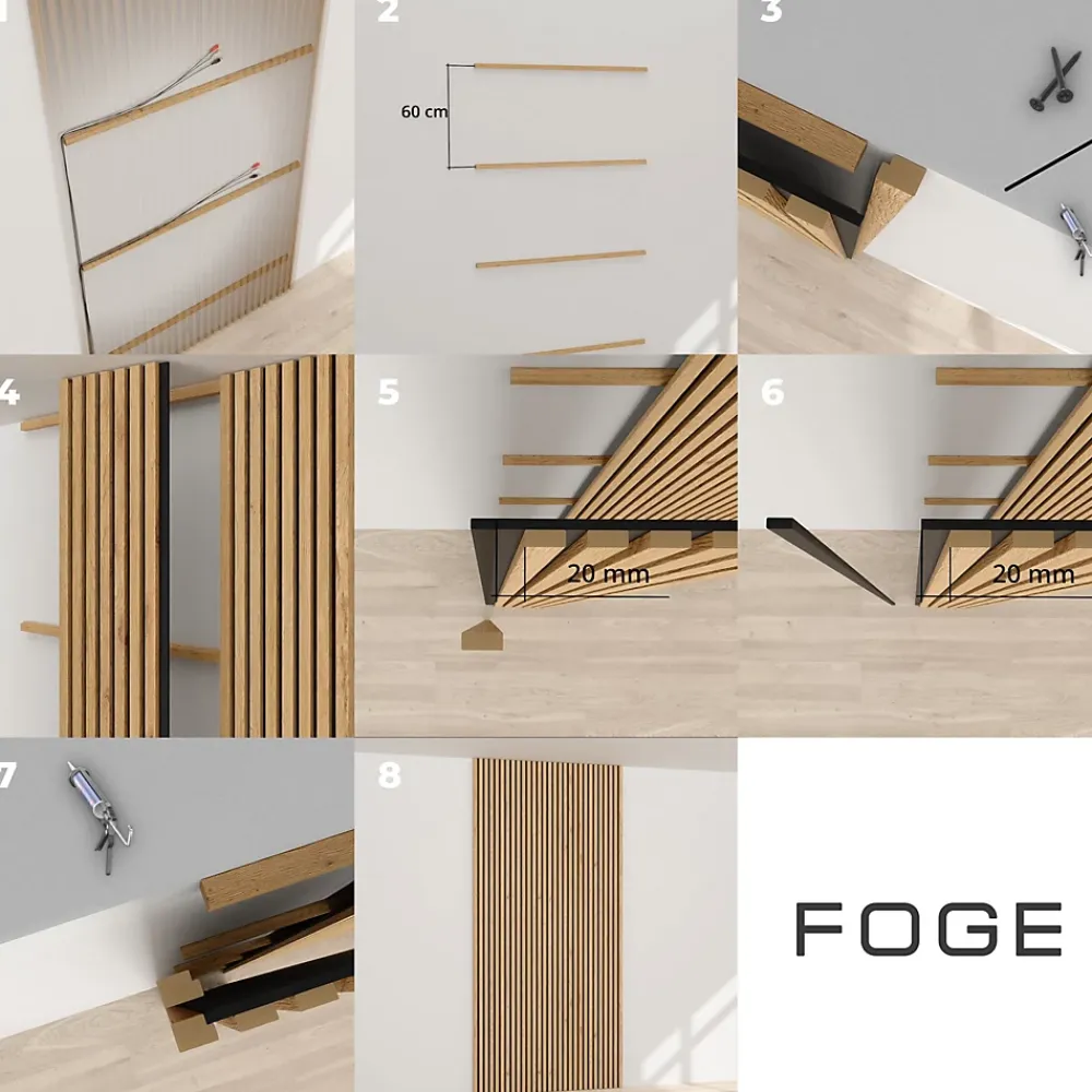 Panneau tasseau décoratif en MDF noir 90 x 280 cm- Panneau Tasseau Bois