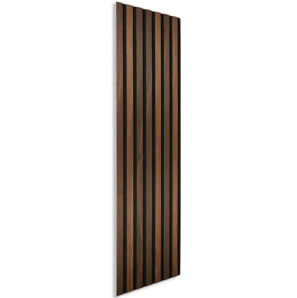 Decoon Panneau tasseaux bois 120 x 30 x 1cm - Lamelles chêne foncé véritable fond noir - 0,36m²- Panneau Tasseau Bois