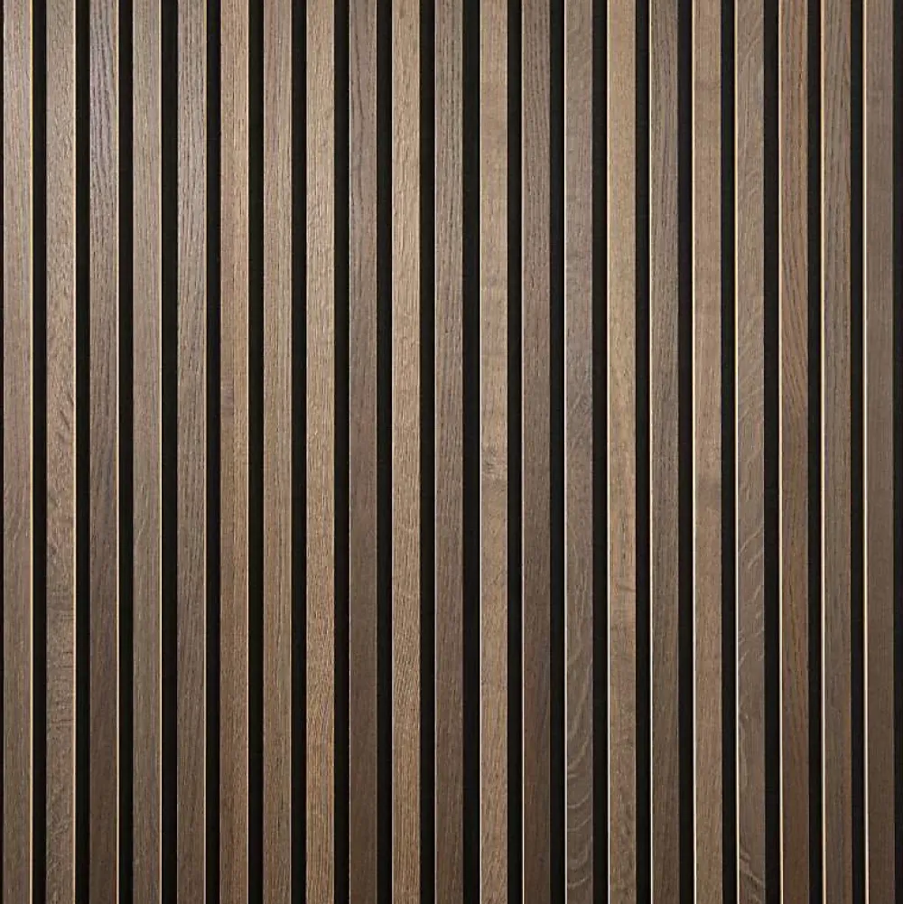 Decoon Panneau tasseaux bois 120 x 30 x 1cm - Lamelles chêne foncé véritable fond noir - 0,36m²- Panneau Tasseau Bois