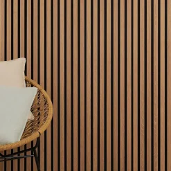 Decoon Panneau tasseaux bois 250 x 30 x 1cm - Lamelles chêne doré véritable fond noir - 0,75m²- Panneau Tasseau Bois