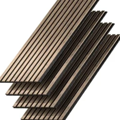 Kosmi Panneaux Acoustiques Décoratifs en MDF Lot de 4, Noyer, 240x60cm- Panneau Tasseau Bois