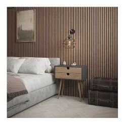 Kosmi Panneaux Acoustiques Décoratifs en MDF Lot de 4, Noyer, 240x60cm- Panneau Tasseau Bois