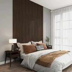 Kosmi Panneaux Acoustiques Décoratifs en MDF Lot de 4, Noyer, 240x60cm- Panneau Tasseau Bois