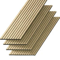 Kosmi Panneaux Acoustiques Décoratifs en MDF Lot de 4, Chêne Blanc, 240x60cm- Panneau Tasseau Bois