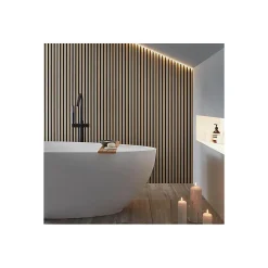 Kosmi Panneaux Acoustiques Décoratifs en MDF Lot de 4, Chêne Blanc, 240x60cm- Panneau Tasseau Bois