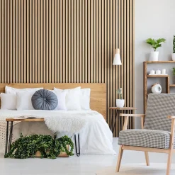 Kosmi Panneaux Acoustiques Décoratifs en MDF Lot de 4, Chêne Blanc, 240x60cm- Panneau Tasseau Bois