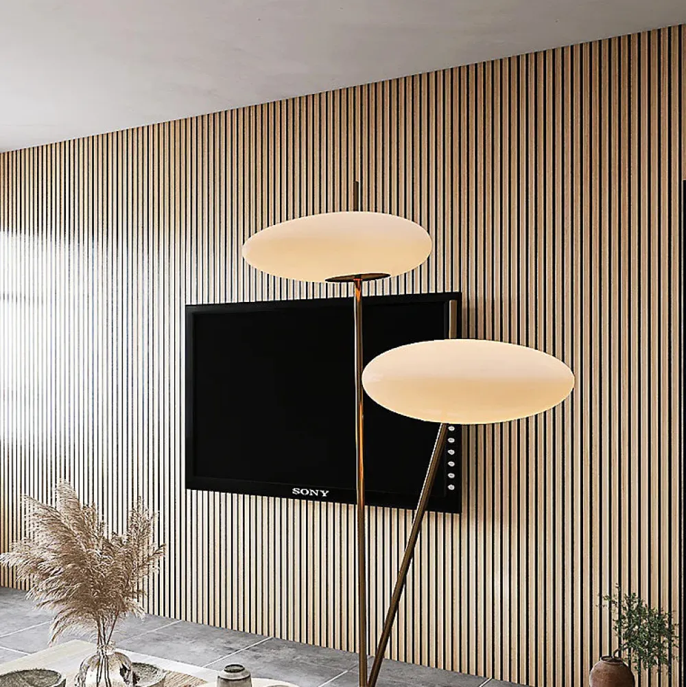 Kosmi Panneaux Acoustiques Décoratifs en MDF Lot de 4, Chêne Blanc, 240x60cm- Panneau Tasseau Bois
