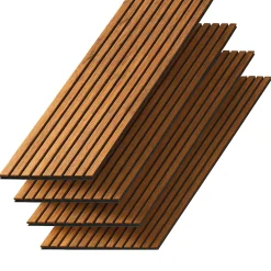 Kosmi Panneaux Acoustiques Décoratifs en MDF Lot de 4, Teck, 240x60cm- Panneau Tasseau Bois