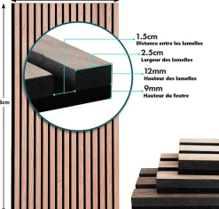 Floordirekt Panneaux acoustiques en aspect bois, 1 Pièce, 118 x 60 cm, Red Oak- Panneau Décoratif En Bois