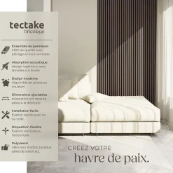 Tectake Panneau Tasseau Bois<Panneaux acoustiques modernes aspect bois en MDF 120 x 60 x 2,1 cm