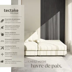 Tectake Panneau Tasseau Bois<Panneaux acoustiques modernes aspect bois en MDF 120 x 60 x 2,1 cm