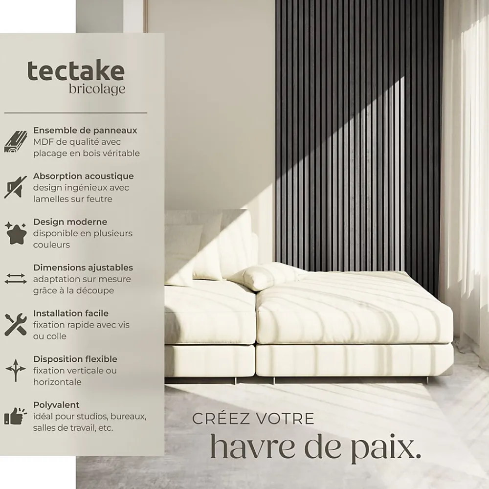 Tectake Panneau Tasseau Bois<Panneaux acoustiques modernes aspect bois en MDF 120 x 60 x 2,1 cm