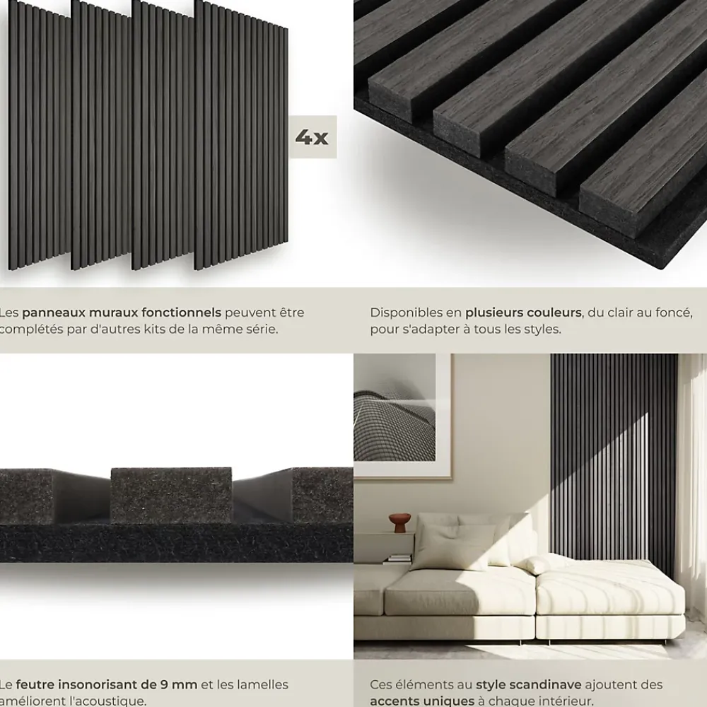 Tectake Panneau Tasseau Bois<Panneaux acoustiques modernes aspect bois en MDF 120 x 60 x 2,1 cm