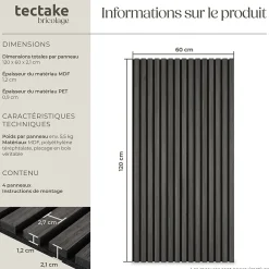 Tectake Panneau Tasseau Bois<Panneaux acoustiques modernes aspect bois en MDF 120 x 60 x 2,1 cm