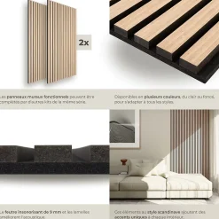 Tectake Panneaux acoustiques modernes aspect bois en MDF 120 x 60 x 2,1 cm- Panneau Tasseau Bois