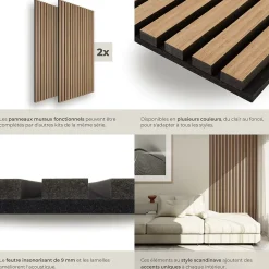 Tectake Panneau Tasseau Bois<Panneaux acoustiques modernes aspect bois en MDF 120 x 60 x 2,1 cm