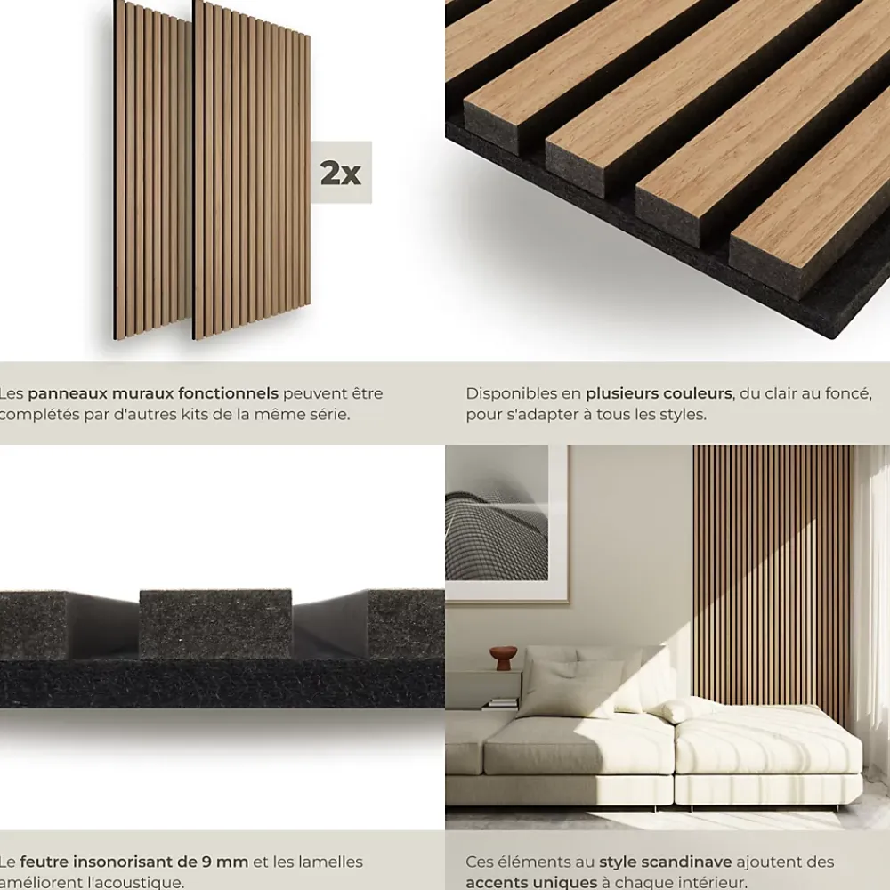 Tectake Panneau Tasseau Bois<Panneaux acoustiques modernes aspect bois en MDF 120 x 60 x 2,1 cm