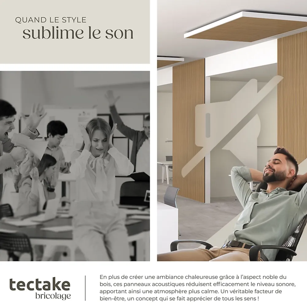 Tectake Panneau Tasseau Bois<Panneaux acoustiques modernes aspect bois en MDF 120 x 60 x 2,1 cm
