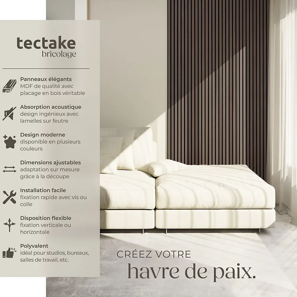 Tectake Panneau Tasseau Bois<Panneaux acoustiques modernes aspect bois en MDF 120 x 60 x 2,1 cm