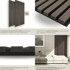 Tectake Panneau Tasseau Bois<Panneaux acoustiques modernes aspect bois en MDF 120 x 60 x 2,1 cm