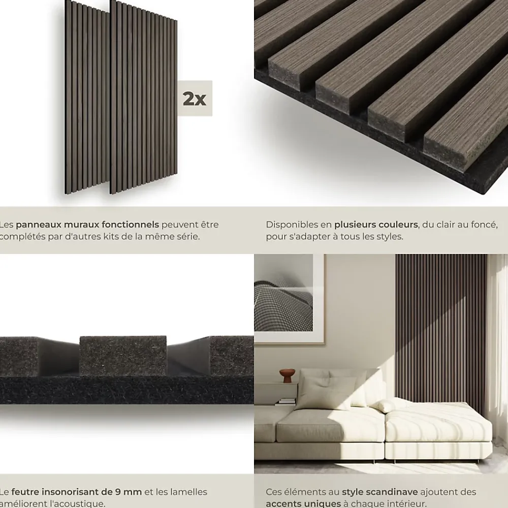 Tectake Panneau Tasseau Bois<Panneaux acoustiques modernes aspect bois en MDF 120 x 60 x 2,1 cm