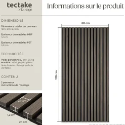 Tectake Panneau Tasseau Bois<Panneaux acoustiques modernes aspect bois en MDF 120 x 60 x 2,1 cm