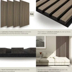 Tectake Panneau Tasseau Bois<Panneaux acoustiques modernes aspect bois en MDF 120 x 60 x 2,1 cm