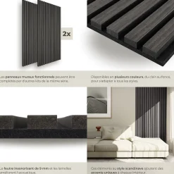 Tectake Panneaux acoustiques modernes aspect bois en MDF 120 x 60 x 2,1 cm- Panneau Tasseau Bois