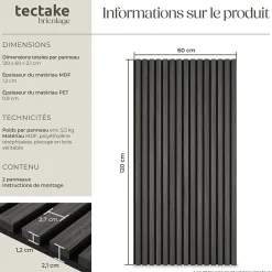 Tectake Panneaux acoustiques modernes aspect bois en MDF 120 x 60 x 2,1 cm- Panneau Tasseau Bois