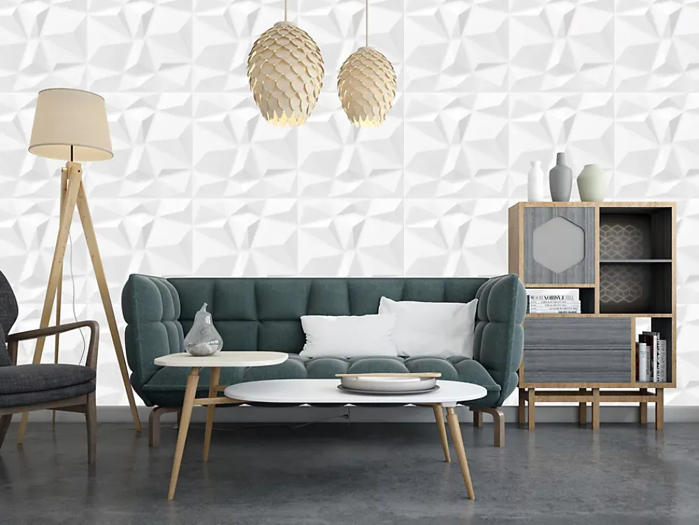 Deccart Panneaux de plafond et panneaux muraux Decoratif 3D Bursztyn Blanc 12m² / 48pièces- Panneau Mural Décoratif