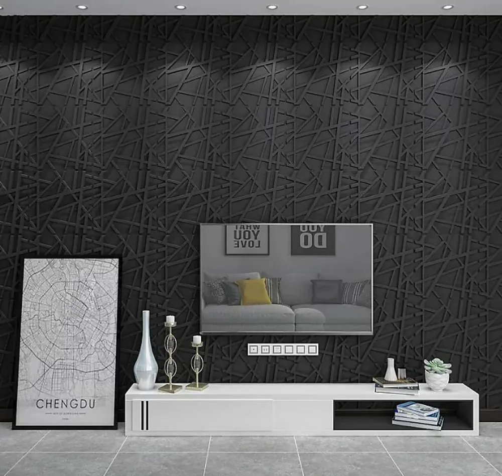 Deccart Panneaux de plafond et panneaux muraux Decoratif 3D Line Noir 8m² / 32pièces- Panneau Mural Décoratif